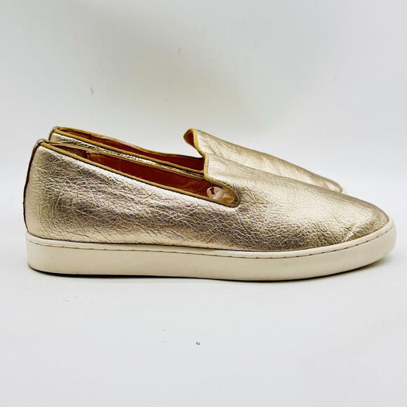 Birdies Shoes Womens 7 Gold Leather Slip On Loafers Flats Swift Casual Comfort - Picture 1 of 10